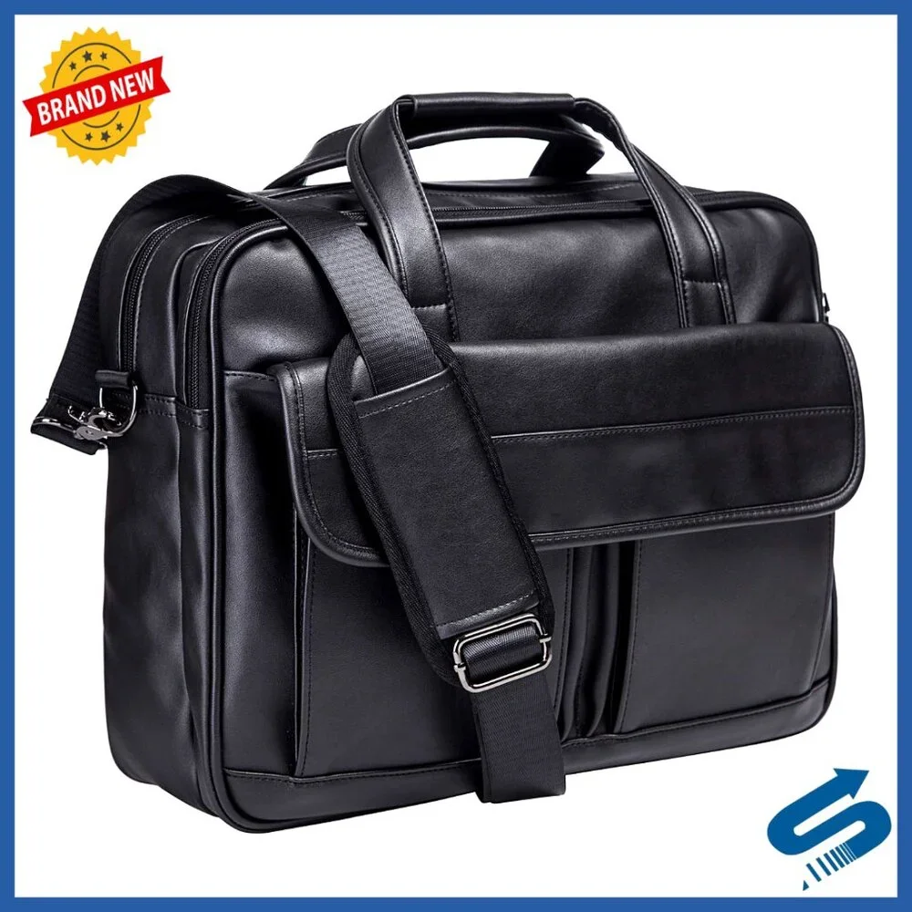 Leather Messenger Bag for Laptop Business Travel Briefcase 17.3 Inch
